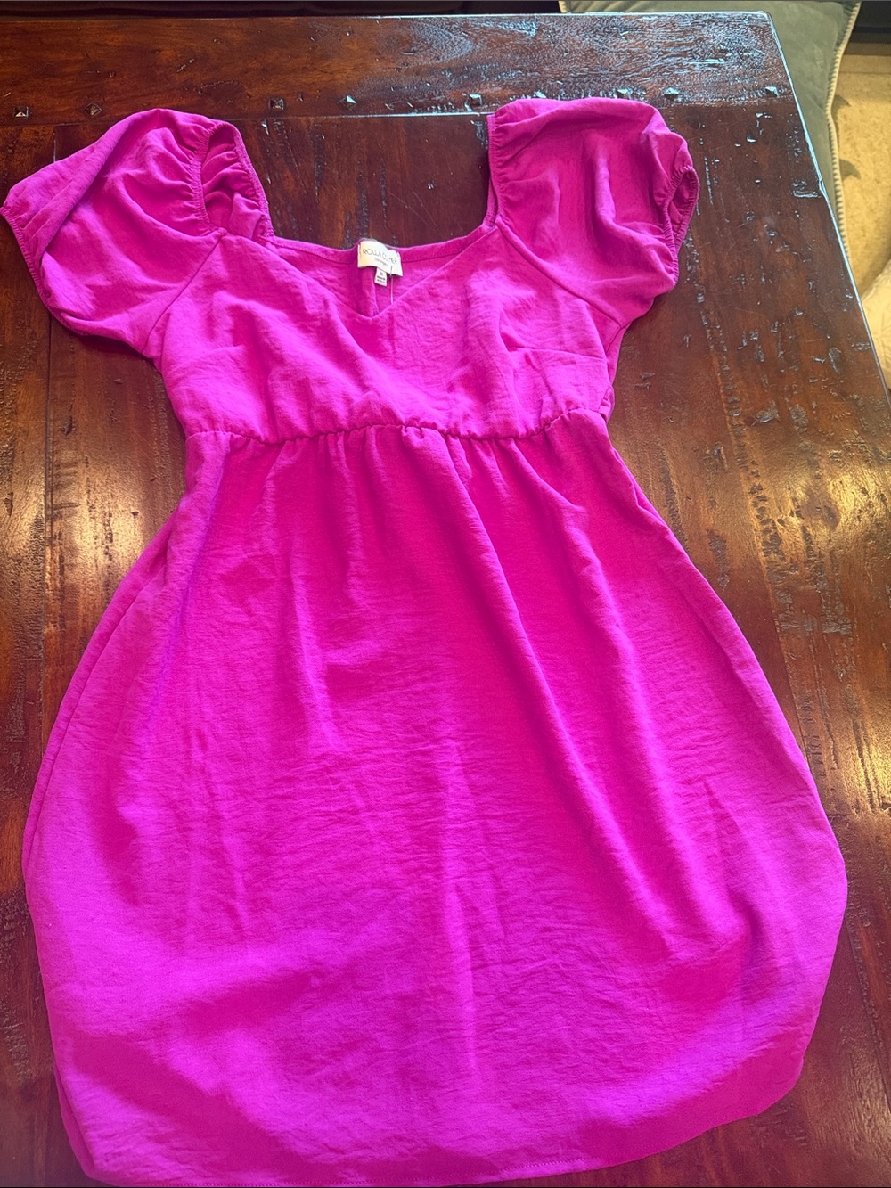 Rolla Coster Hot Pink Puff-Sleeve Mini Dress